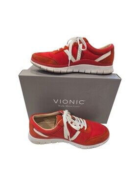 Vionic Nana Satin Red White Lifestyle WOMEN 8.5 Tennis Shoe Lace Sneakers